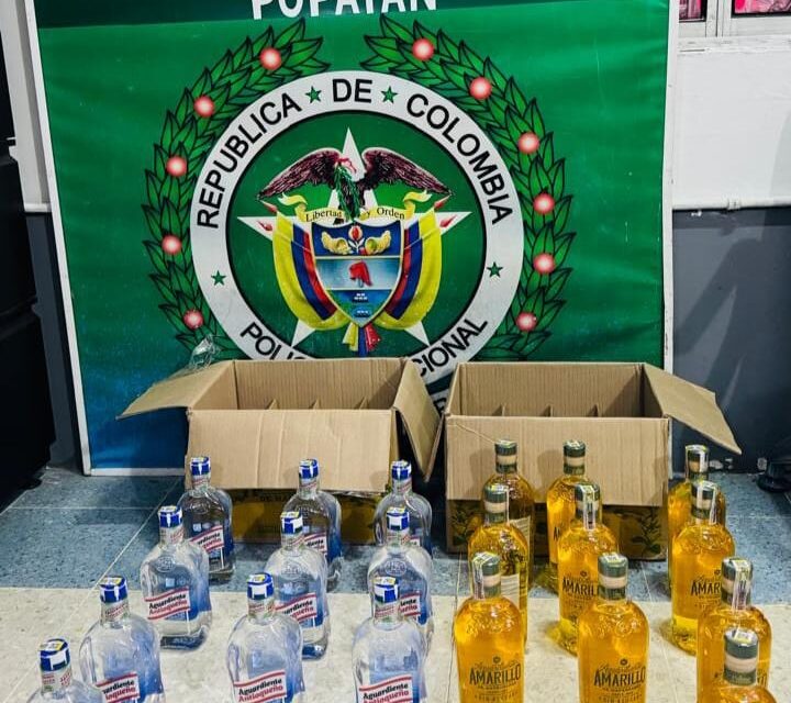 Operativo en la terminal de transportes de Popayán permitió la incautación de aguardiente de contrabando