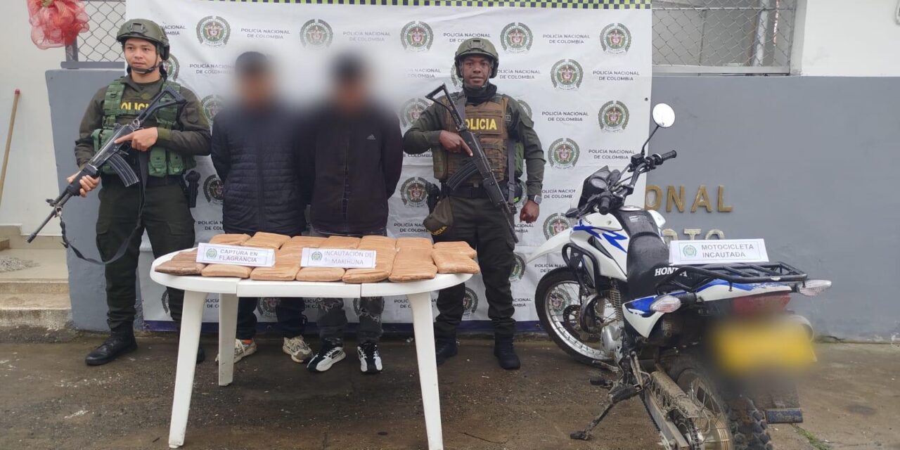 Policía Nacional captura en flagrancia a dos personas con 11 kilogramos de marihuana en Caloto, Cauca