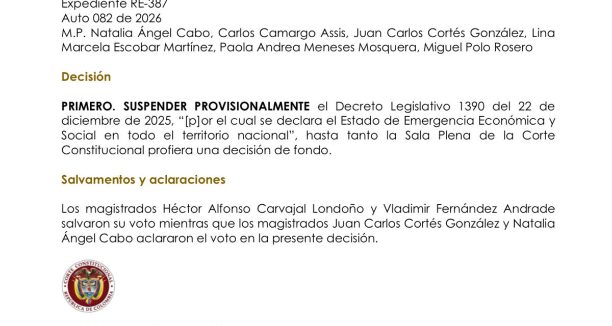 Corte Constitucional suspende decreto de emergencia económica