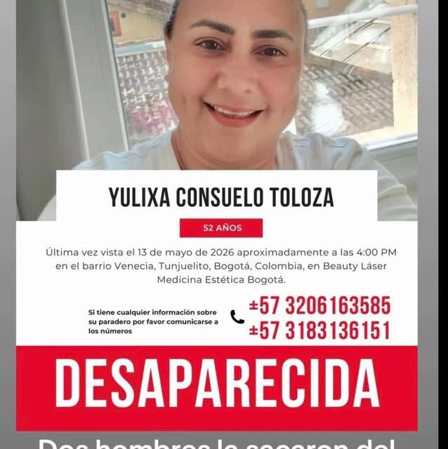 Yulixa Tolosa desaparece tras cirugía estética ilegal en Bogotá