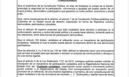 Registraduría avala referendo para defender la Constitución de 1991