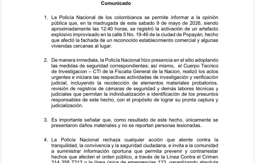 Policía retira comunicado sobre explosión en La Esmeralda
