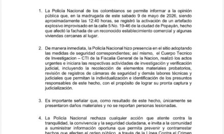 Policía retira comunicado sobre explosión en La Esmeralda