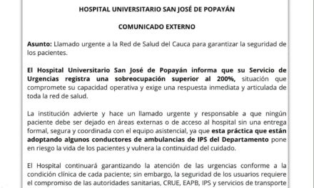 Sobreocupación superior al 200 % en Urgencias del Hospital San José de Popayán