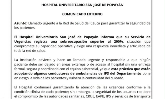 Sobreocupación superior al 200 % en Urgencias del Hospital San José de Popayán