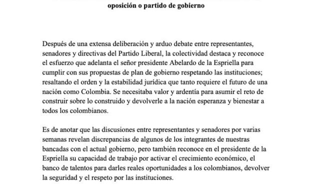 Partido Liberal se declara de gobierno